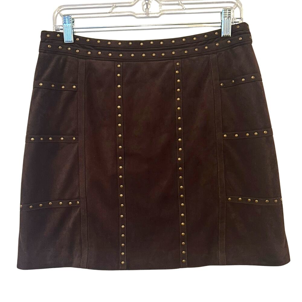 Boston Proper 8 Brown Faux Suede Studded Mini Skirt Y2K